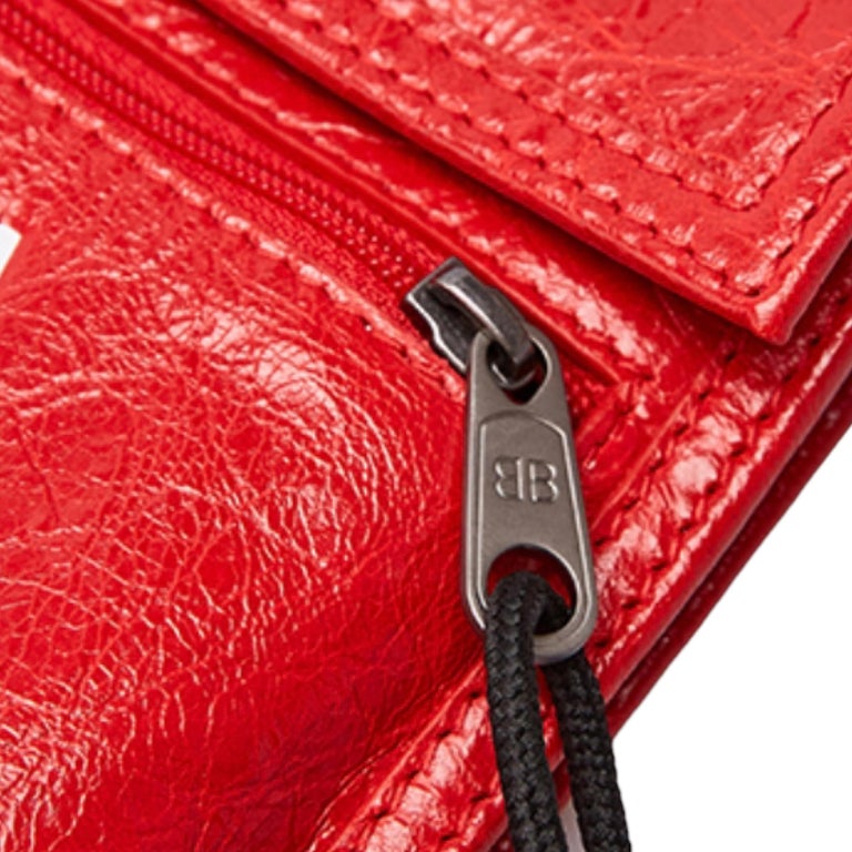 NEW Balenciaga Red Explorer Cracked Leather Pouch Crossbody Bag For ...