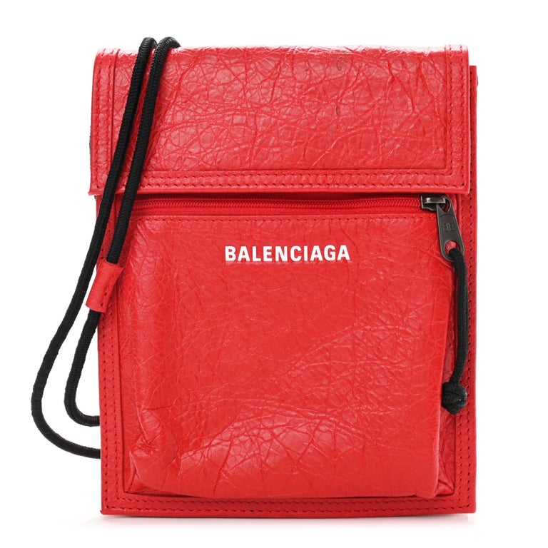 NEW Balenciaga Red Explorer Cracked Leather Pouch Crossbody Bag For Sale at 1stDibs