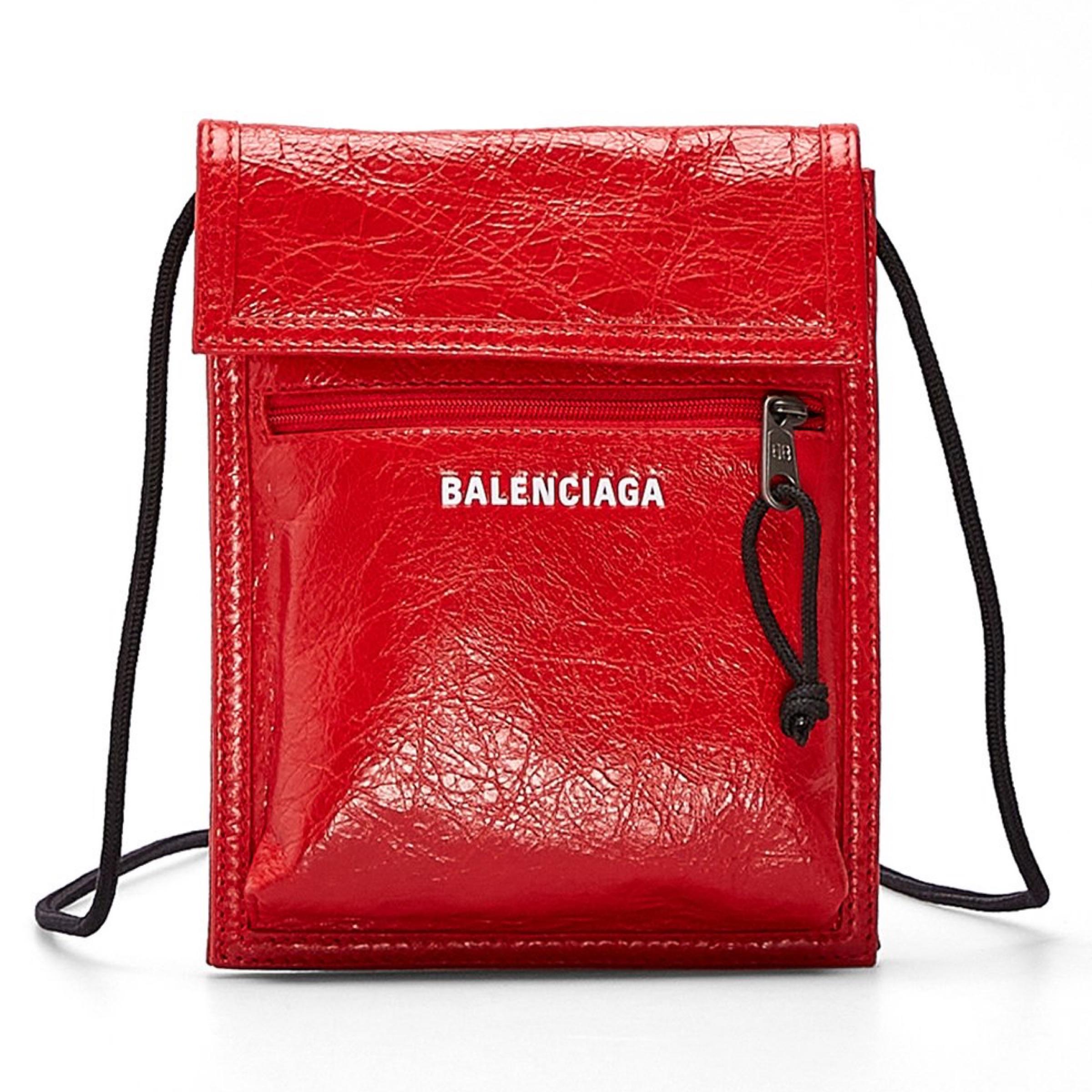 Women's or Men's NEW Balenciaga Red Explorer Cracked Leather Pouch Crossbody Bag For Sale