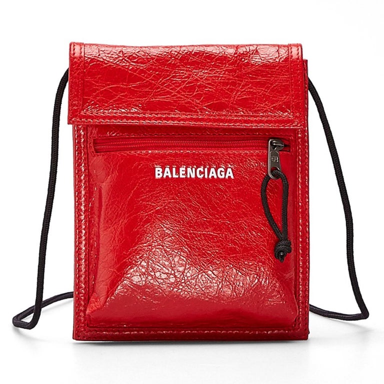 NEW Balenciaga Red Explorer Cracked Leather Pouch Crossbody Bag For ...
