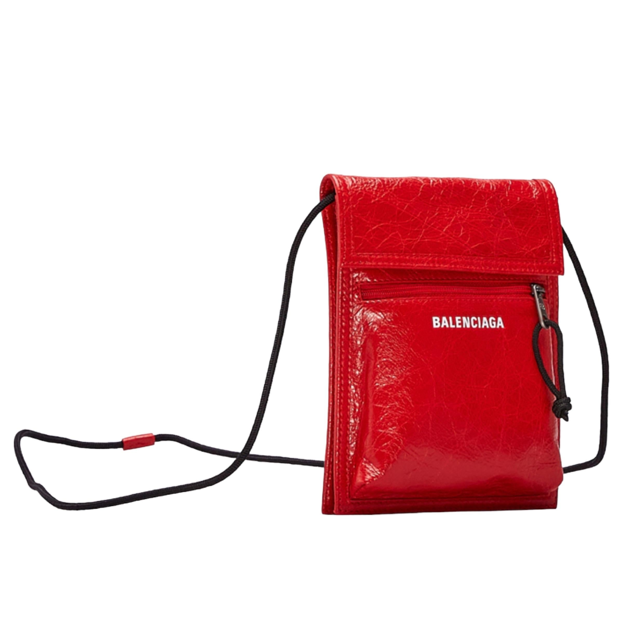 NEW Balenciaga Red Explorer Cracked Leather Pouch Crossbody Bag For Sale 1