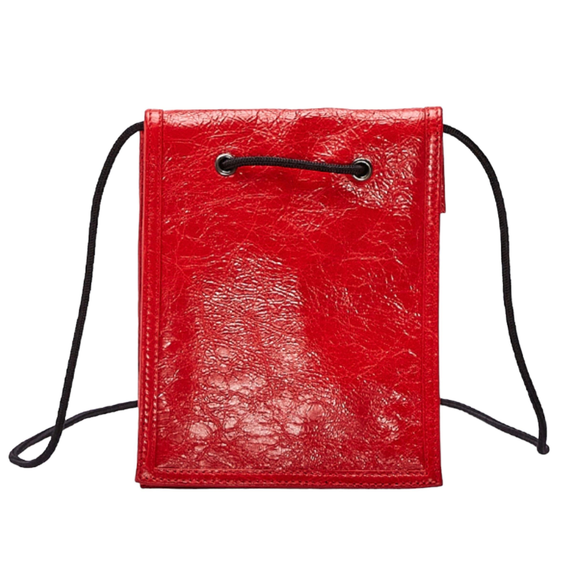 NEW Balenciaga Red Explorer Cracked Leather Pouch Crossbody Bag For Sale 2