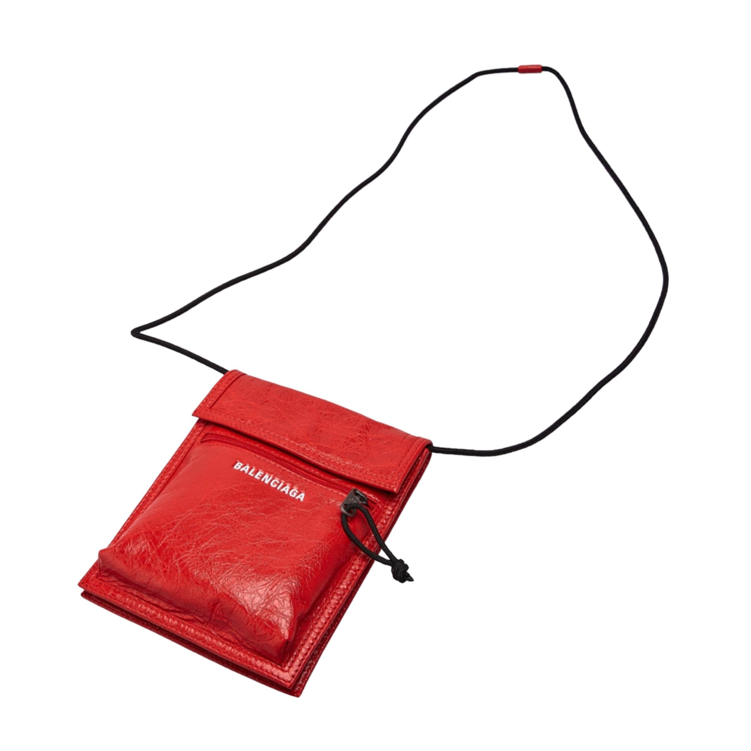 NEW Balenciaga Red Explorer Cracked Leather Pouch Crossbody Bag For Sale 3
