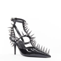new BALENCIAGA Runway Black Knife Spike 90 punk stud black caged heel EU36