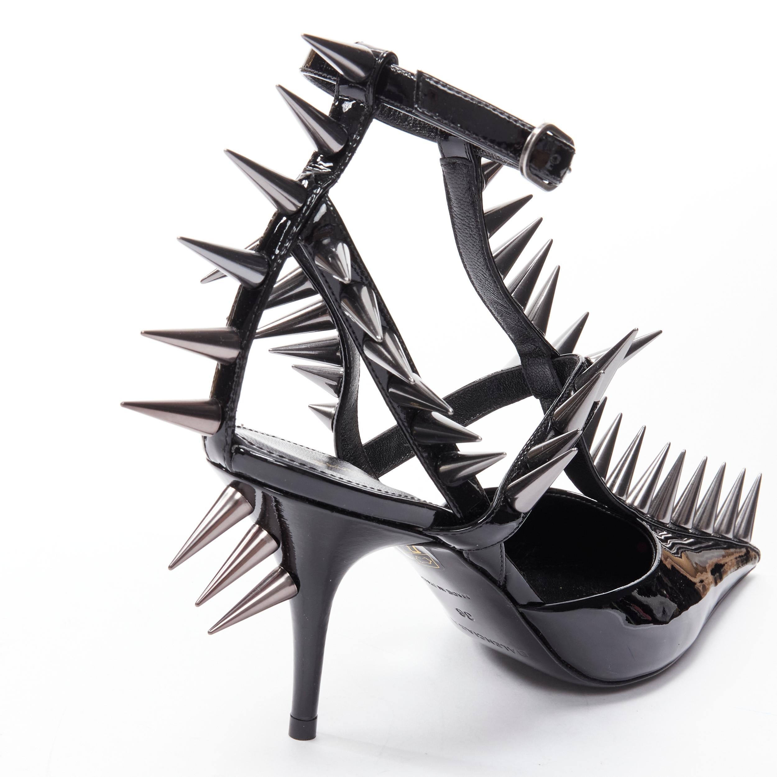 Women's new BALENCIAGA Runway Black Knife Spike 90 punk stud black caged heel EU36