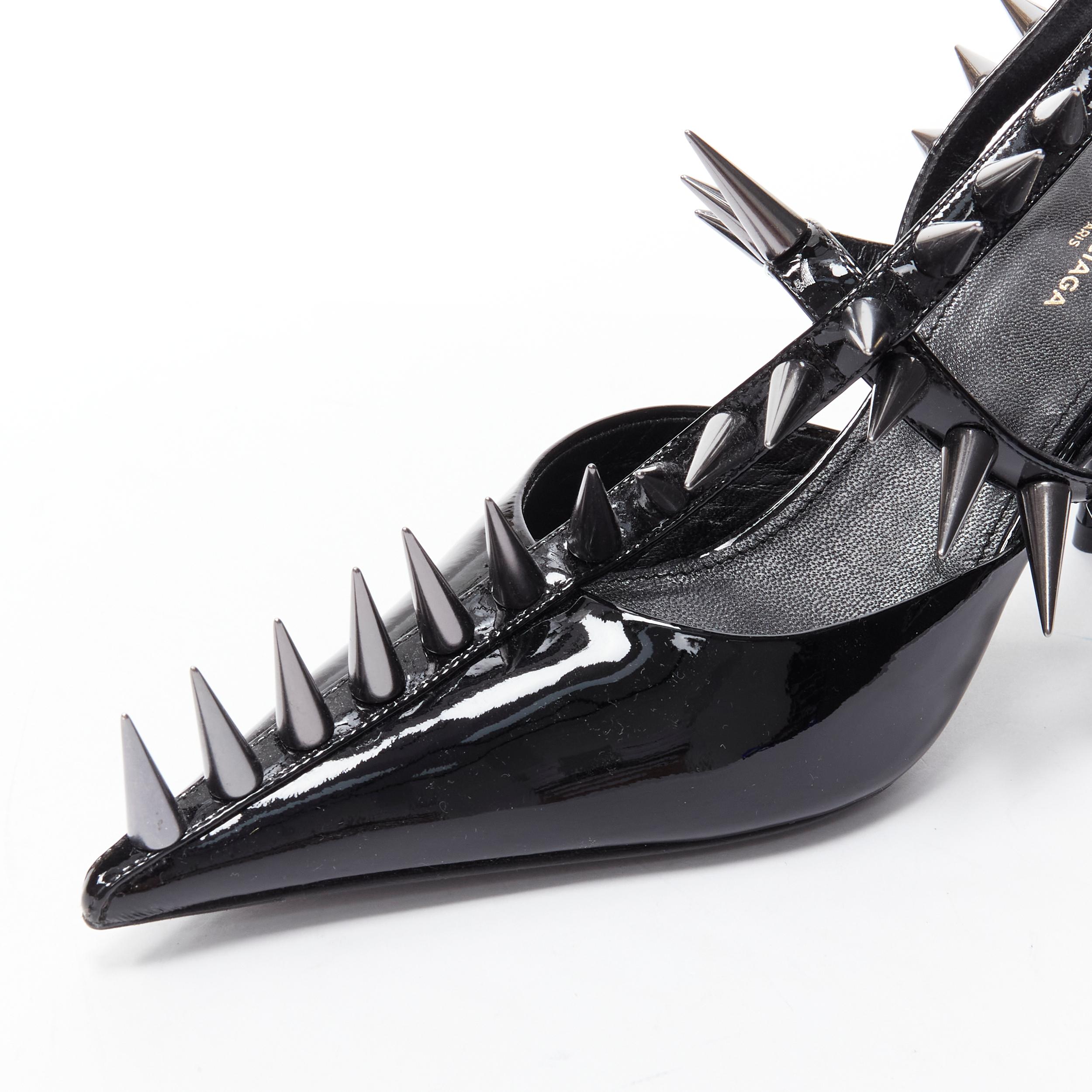 new BALENCIAGA Runway Black Knife Spike 90 punk stud black caged heel EU36 1