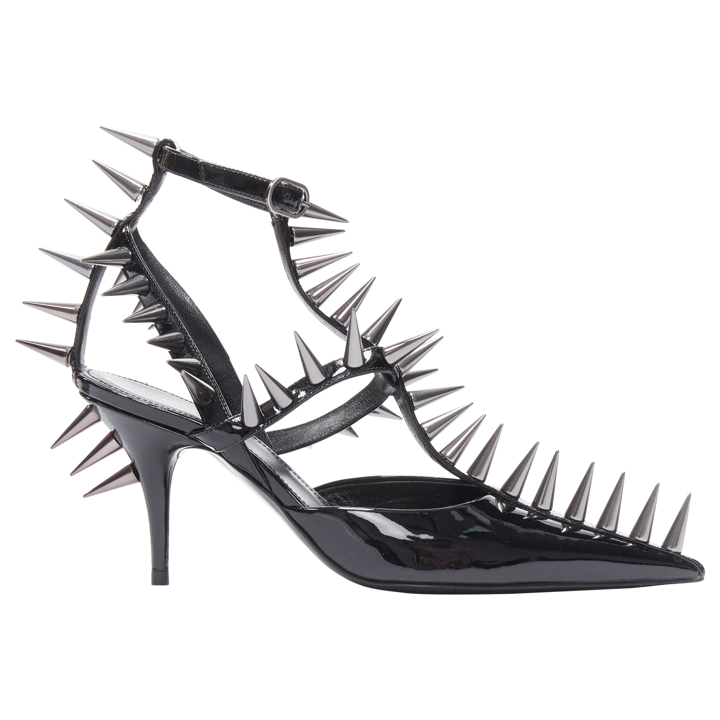 new BALENCIAGA Runway Black Knife Spike 90 punk stud black caged heel EU36