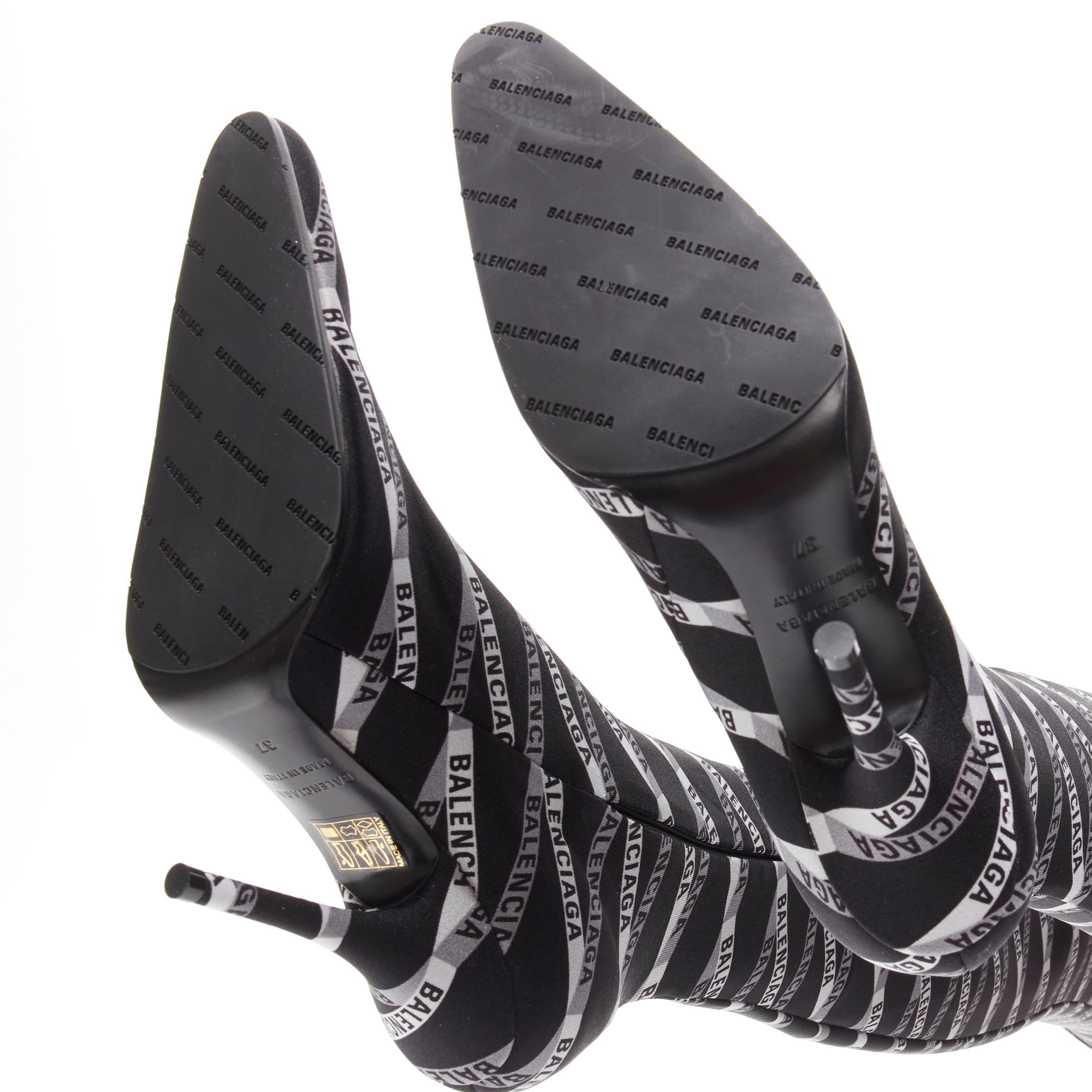 new BALENCIAGA Runway Demna Pantashoe black logo high heel boots pants IT38 EU37 For Sale 3