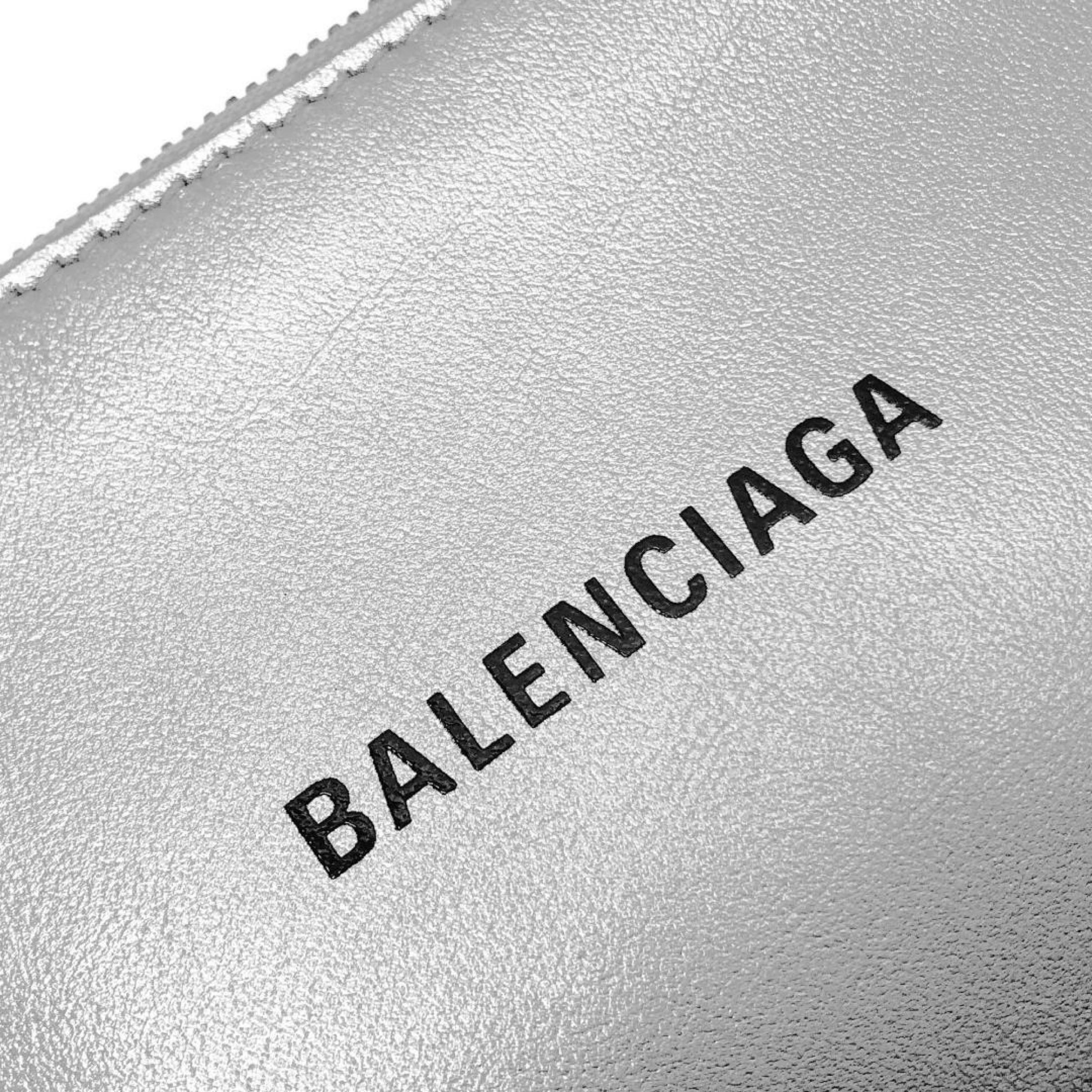 NEW Balenciaga Silver Printed Logo Leather Key Chain Pouch Bag For Sale 7
