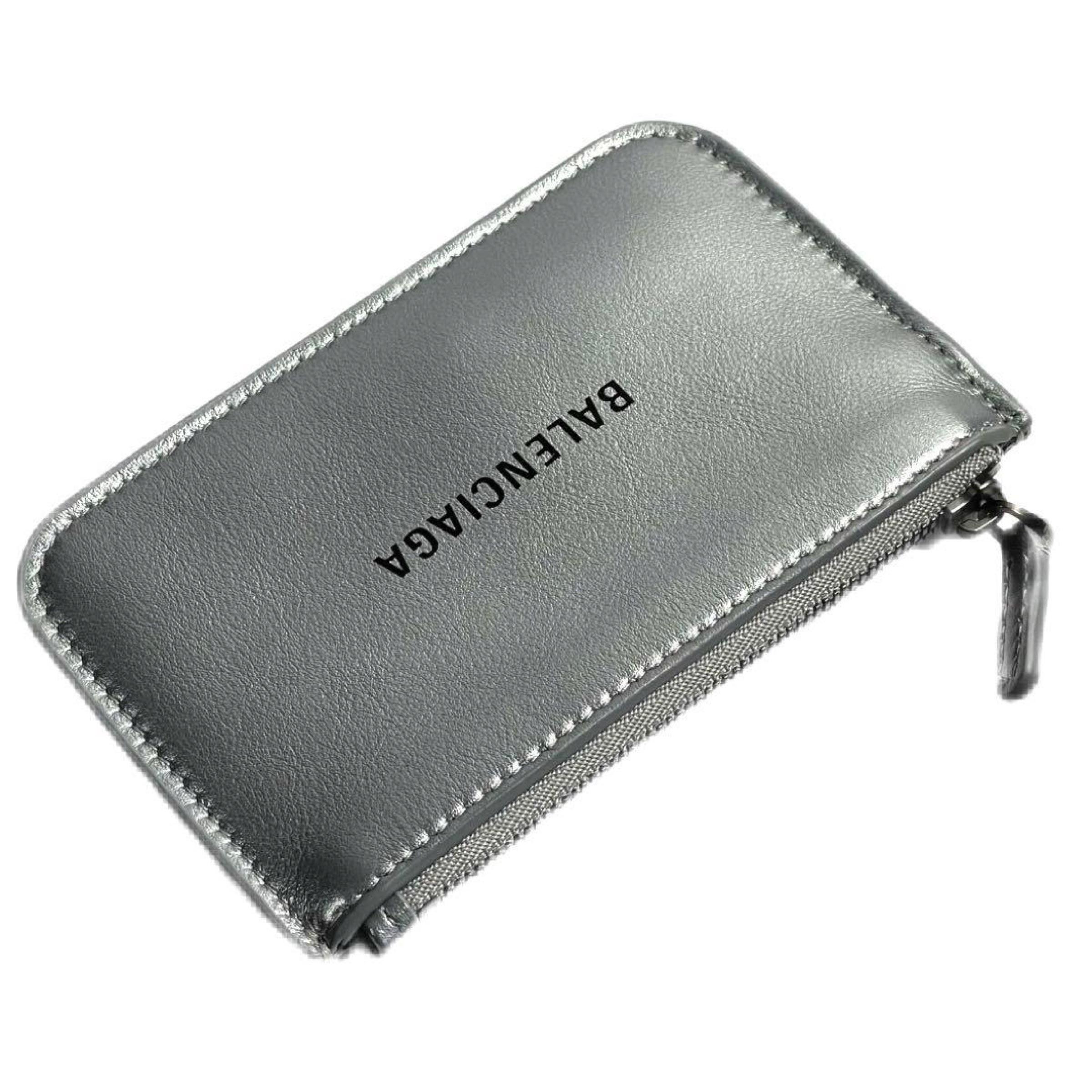 Women's or Men's NEW Balenciaga Silver Printed Logo Leather Key Chain Pouch Bag For Sale