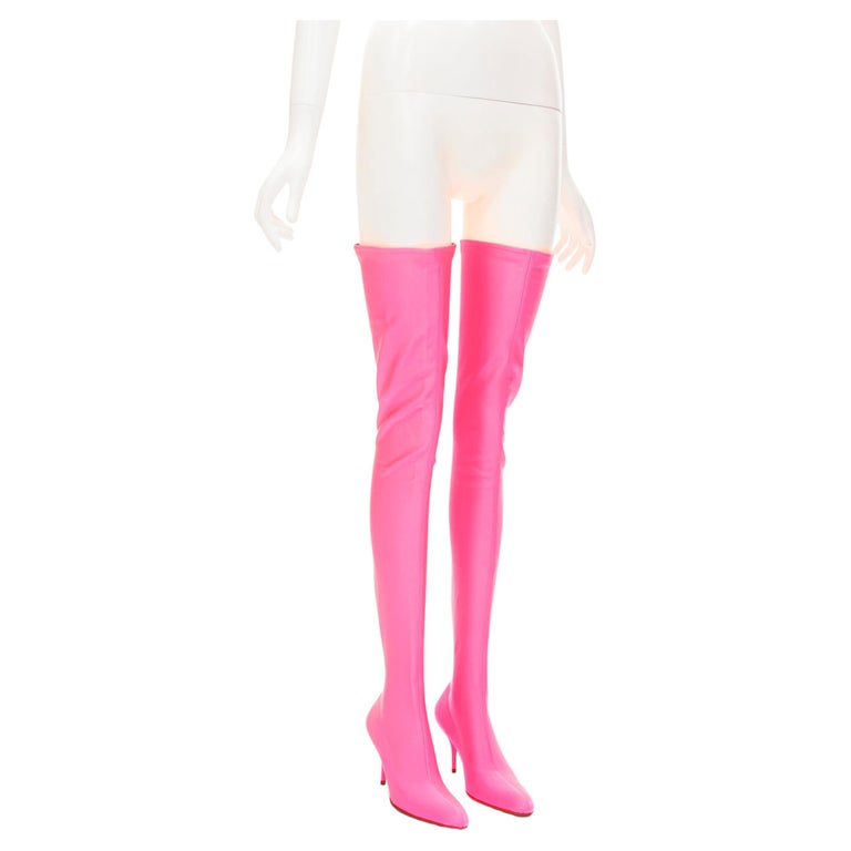 new BALENCIAGA Spandex Thigh over the knee Fluo Rose bright pink boot EU37  For Sale at 1stDibs