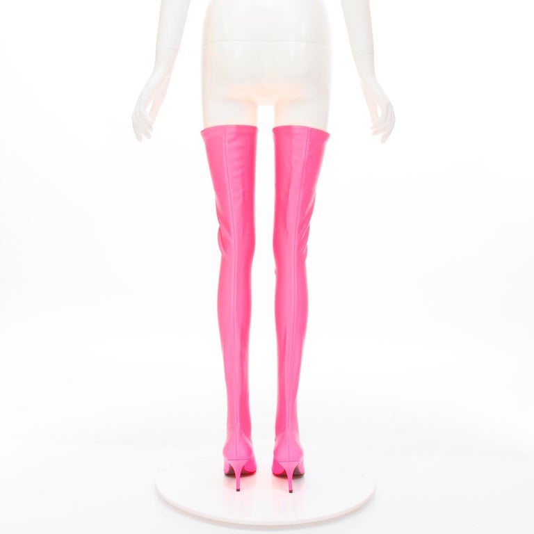 new BALENCIAGA Spandex Thigh over the knee Fluo Rose bright pink boot EU38  For Sale at 1stDibs
