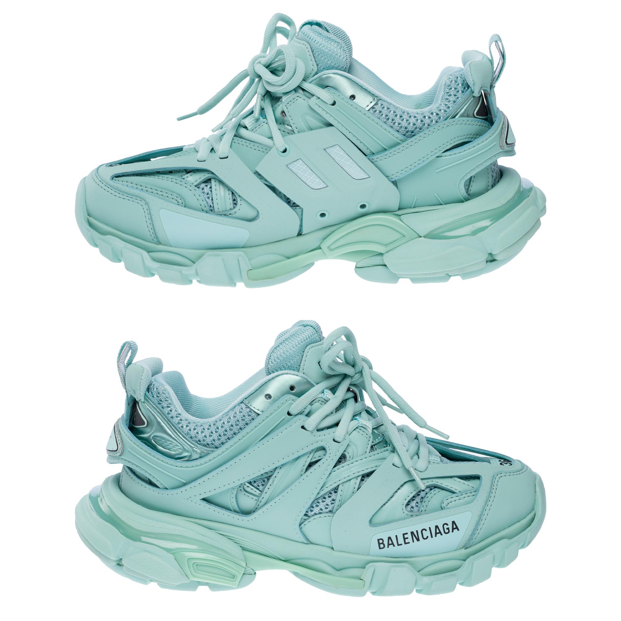 New Balenciaga Track Sneakers in Aqua & Black Mesh, size 6 For Sale 1