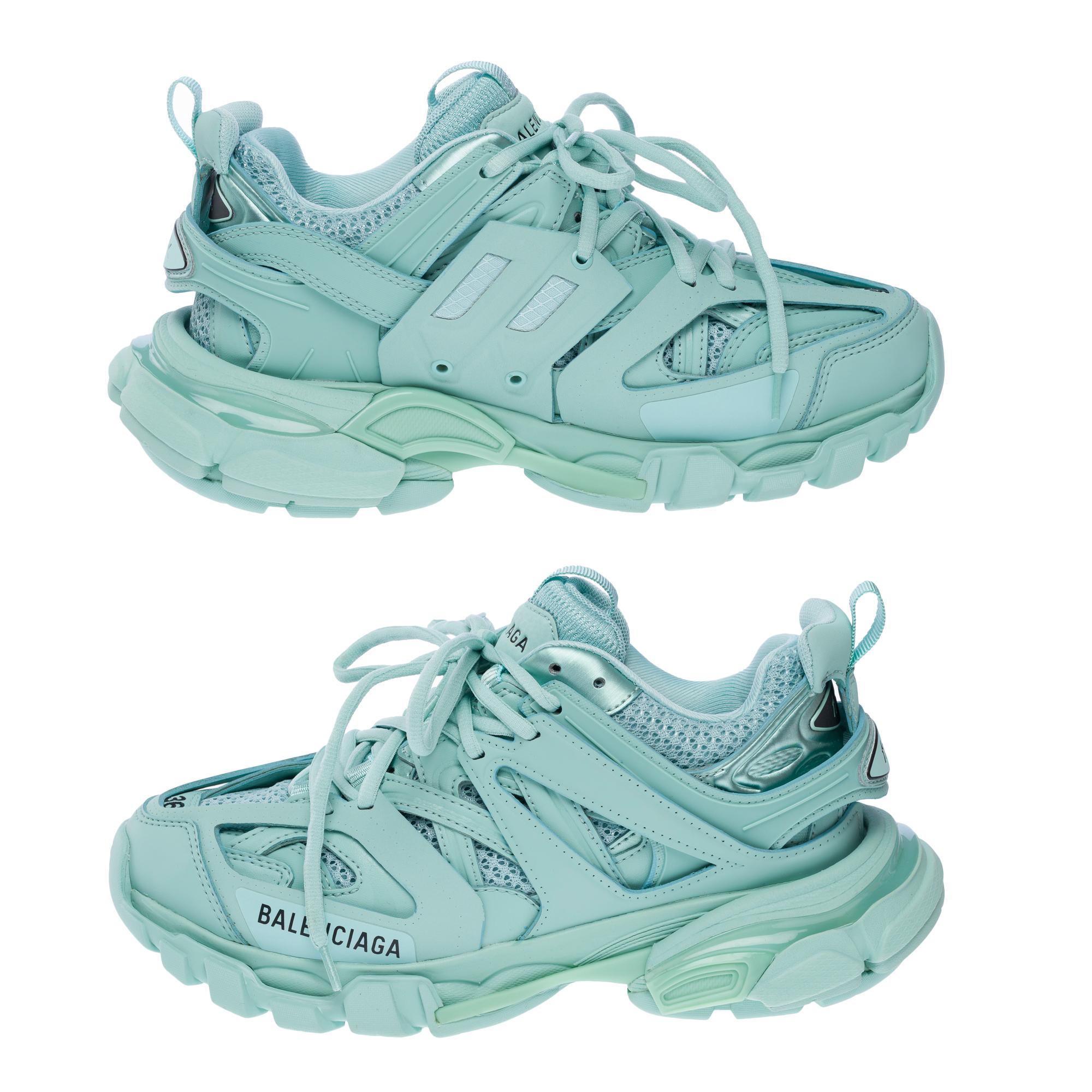 New Balenciaga Track Sneakers in Aqua & Black Mesh, size 6 For Sale 2
