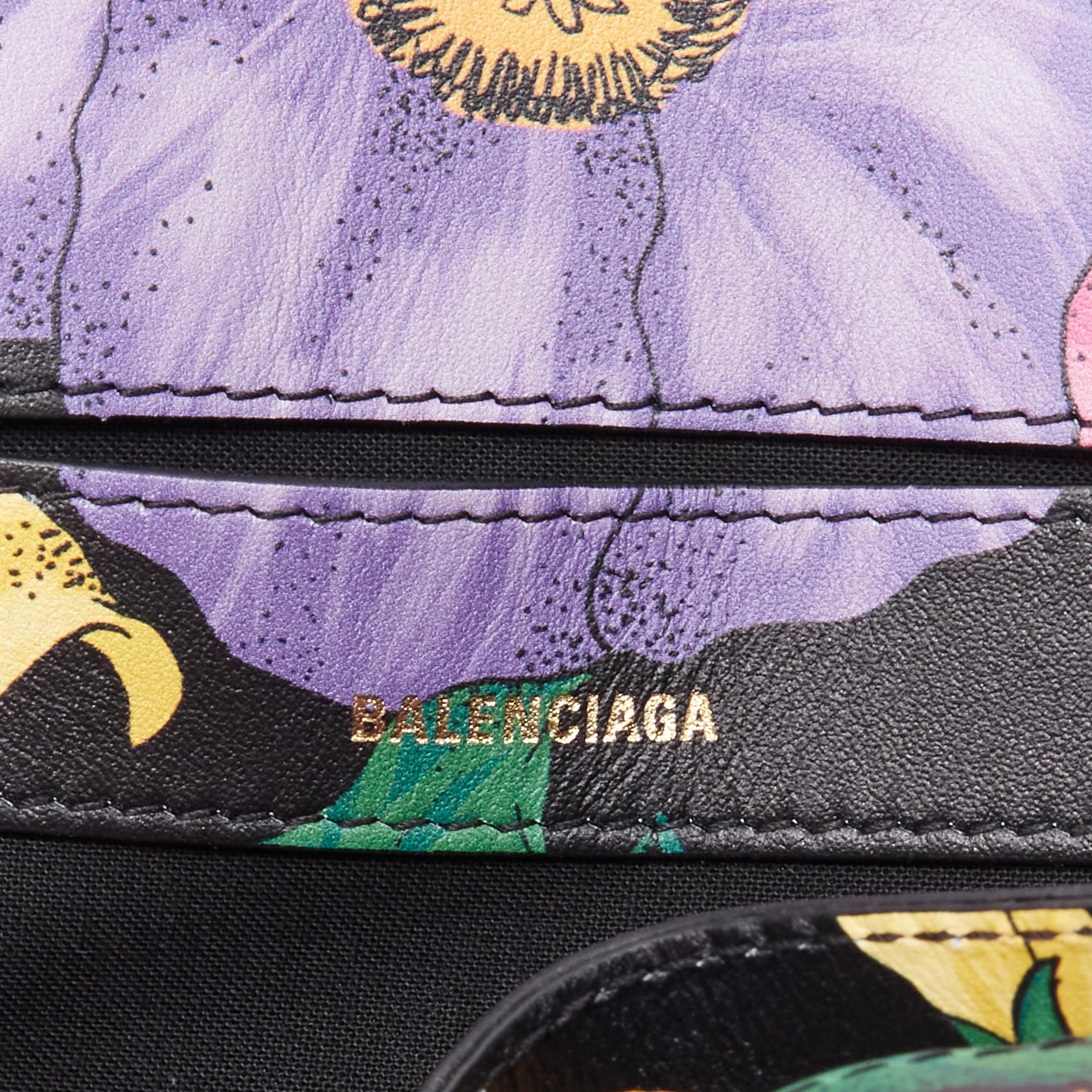 new BALENCIAGA Ville XXS black floral logo print top handle bowling bag For Sale 3