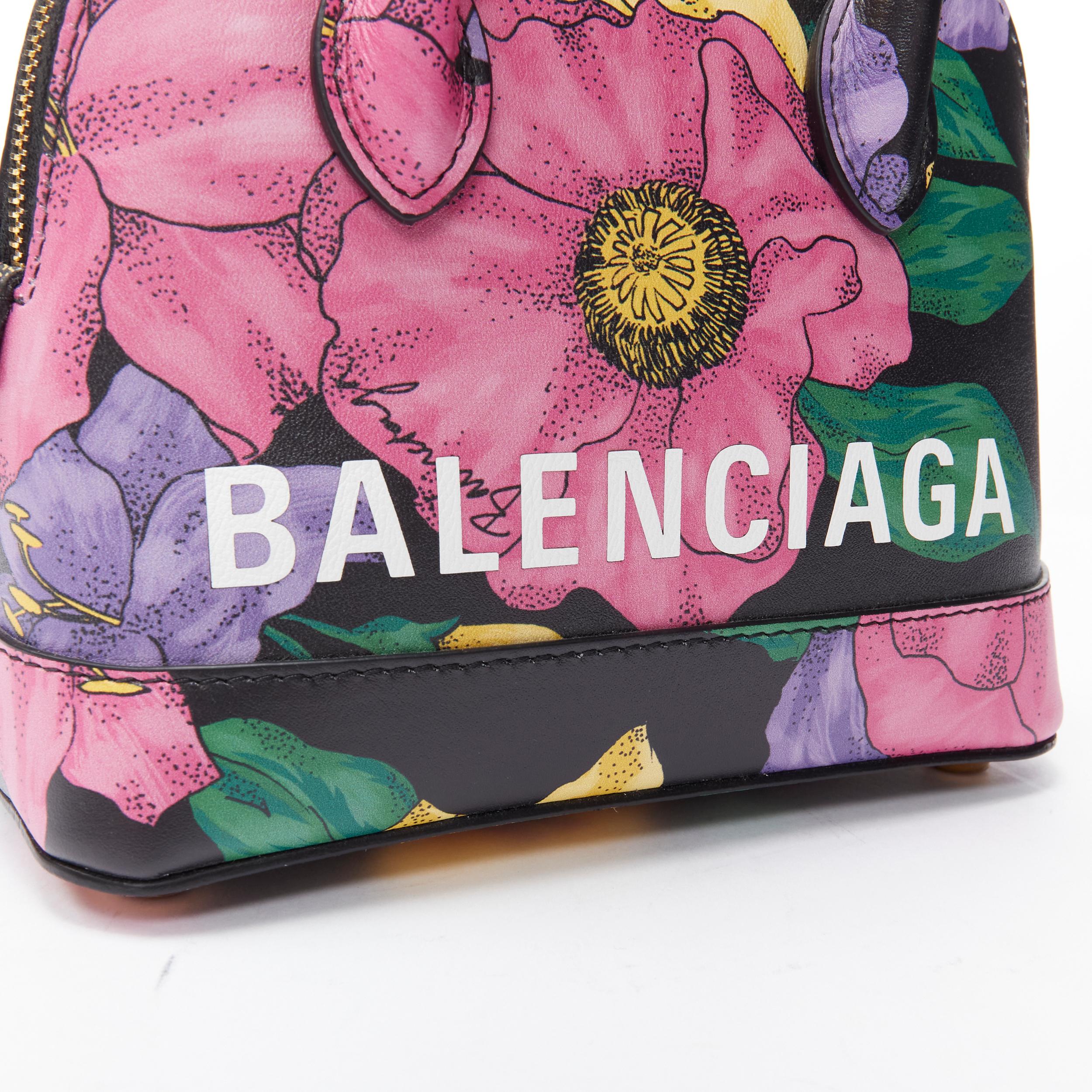 new BALENCIAGA Ville XXS black floral logo print top handle bowling bag In New Condition For Sale In Hong Kong, NT