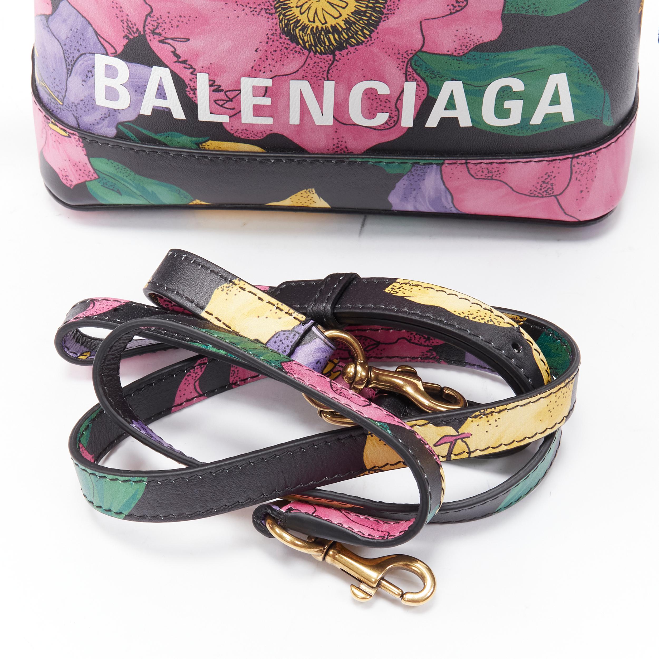 new BALENCIAGA Ville XXS black floral logo print top handle bowling bag For Sale 1