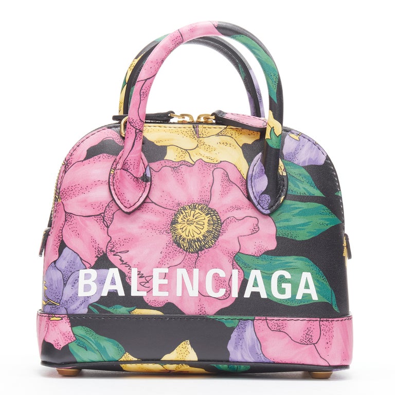 new BALENCIAGA Ville XXS black floral logo print top handle bowling bag For  Sale at 1stDibs
