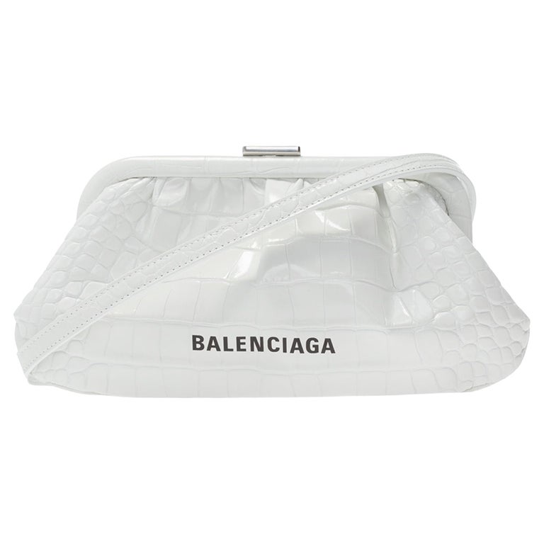 NEW Balenciaga White Cloud XS Crocodile Skin Pattern Clutch Crossbody Bag  For Sale at 1stDibs