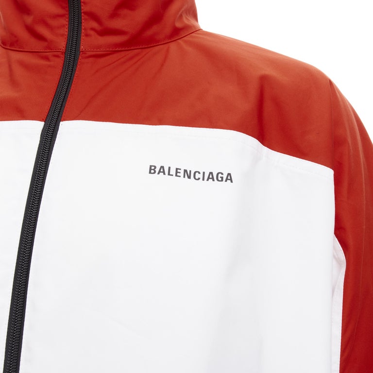 BALENCIAGA Veste de surv??tement neuve Y2K en popeline rouge et blanche avec logo et carreaux 