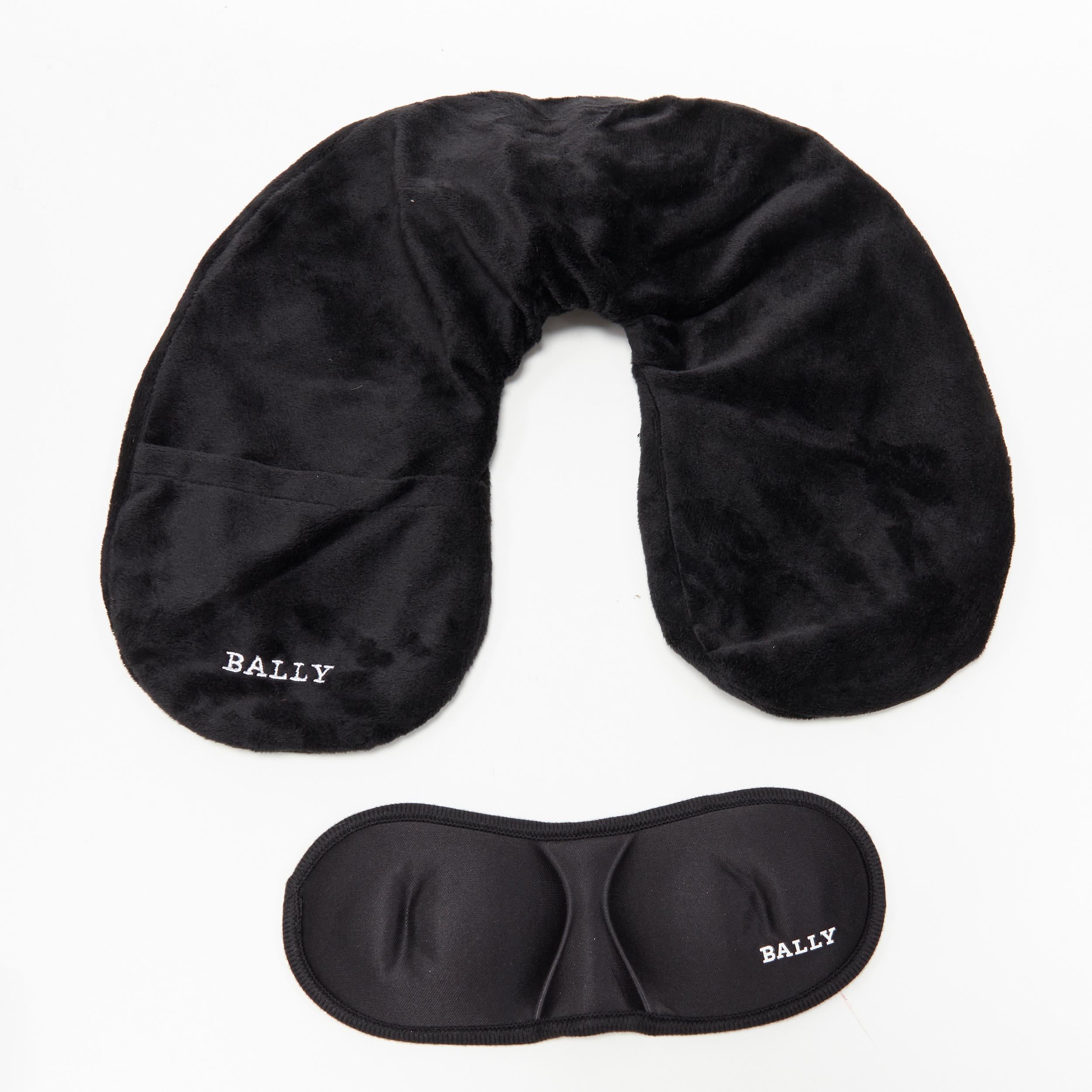 new BALLY Signature web canvas pouch eye mask neck pillow travel flight set
Brand: Bally
Model Name / Style: Travel set
Material: Fabric
Color: Black
Pattern: Solid
Closure: Zip
Extra Detail: Mask and inflatable neck pillow travel set.

CONDITION: