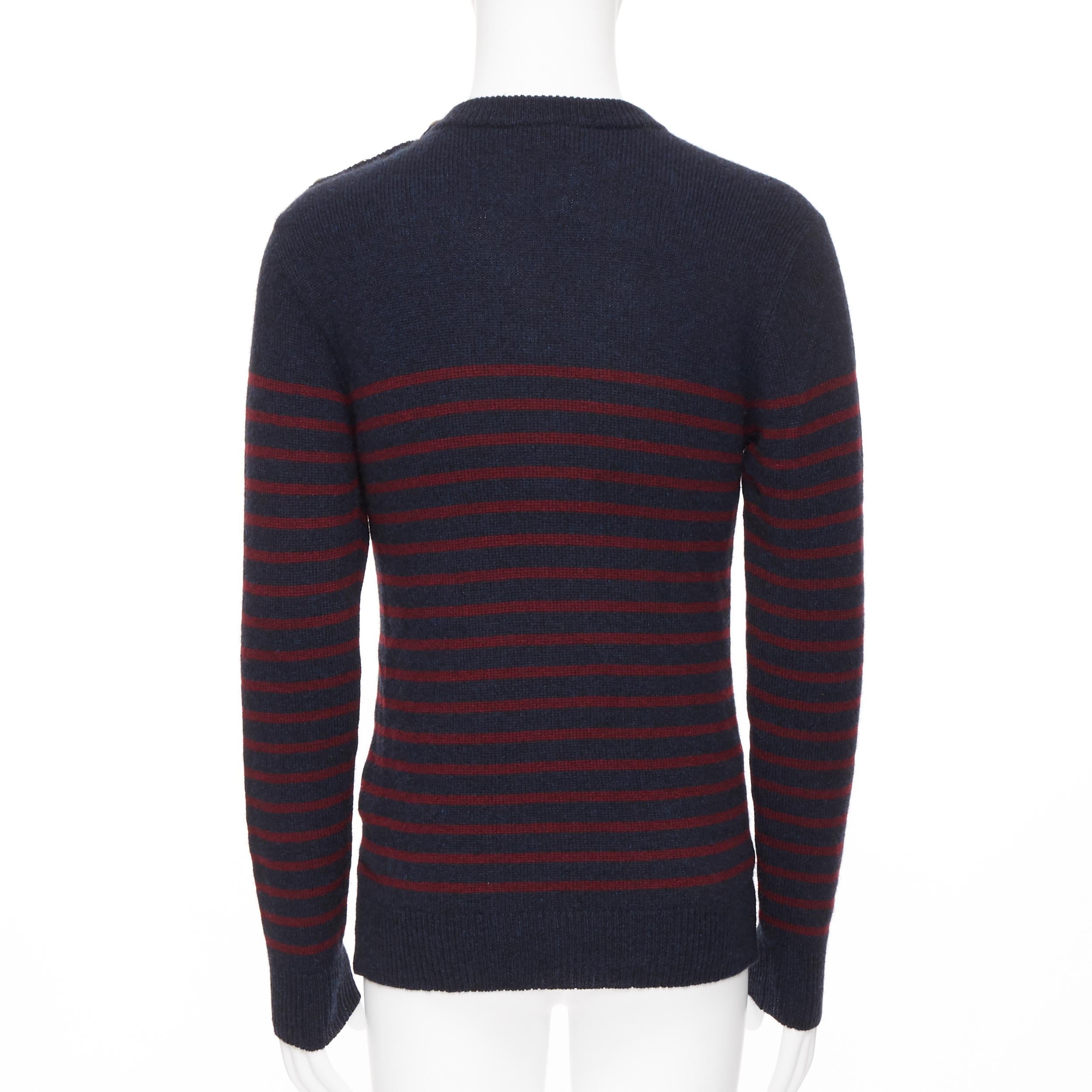 nuevo BALMAIN 100% cachemira azul rojo raya oro militar botón suéter de punto S 1