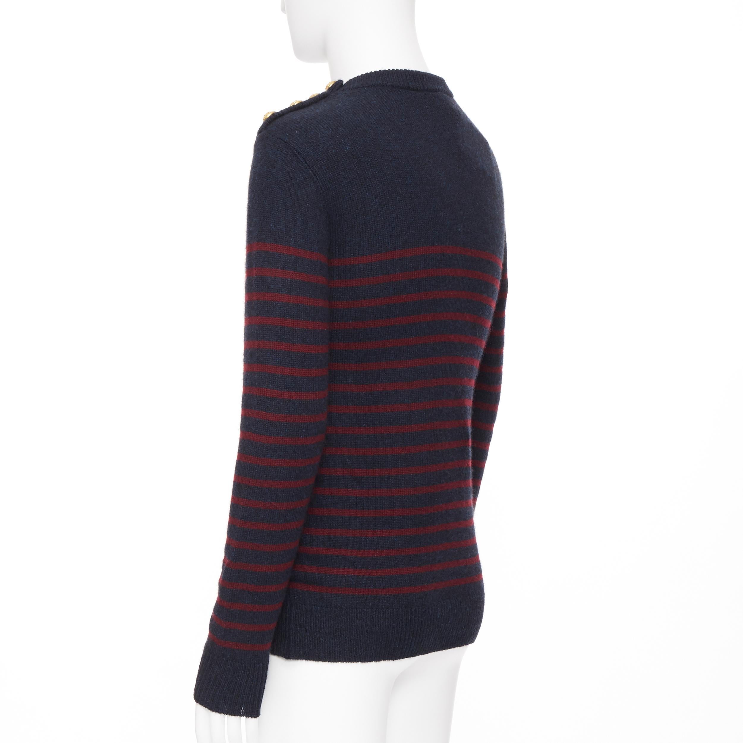 nuevo BALMAIN 100% cachemira azul rojo raya oro militar botón suéter de punto S 2