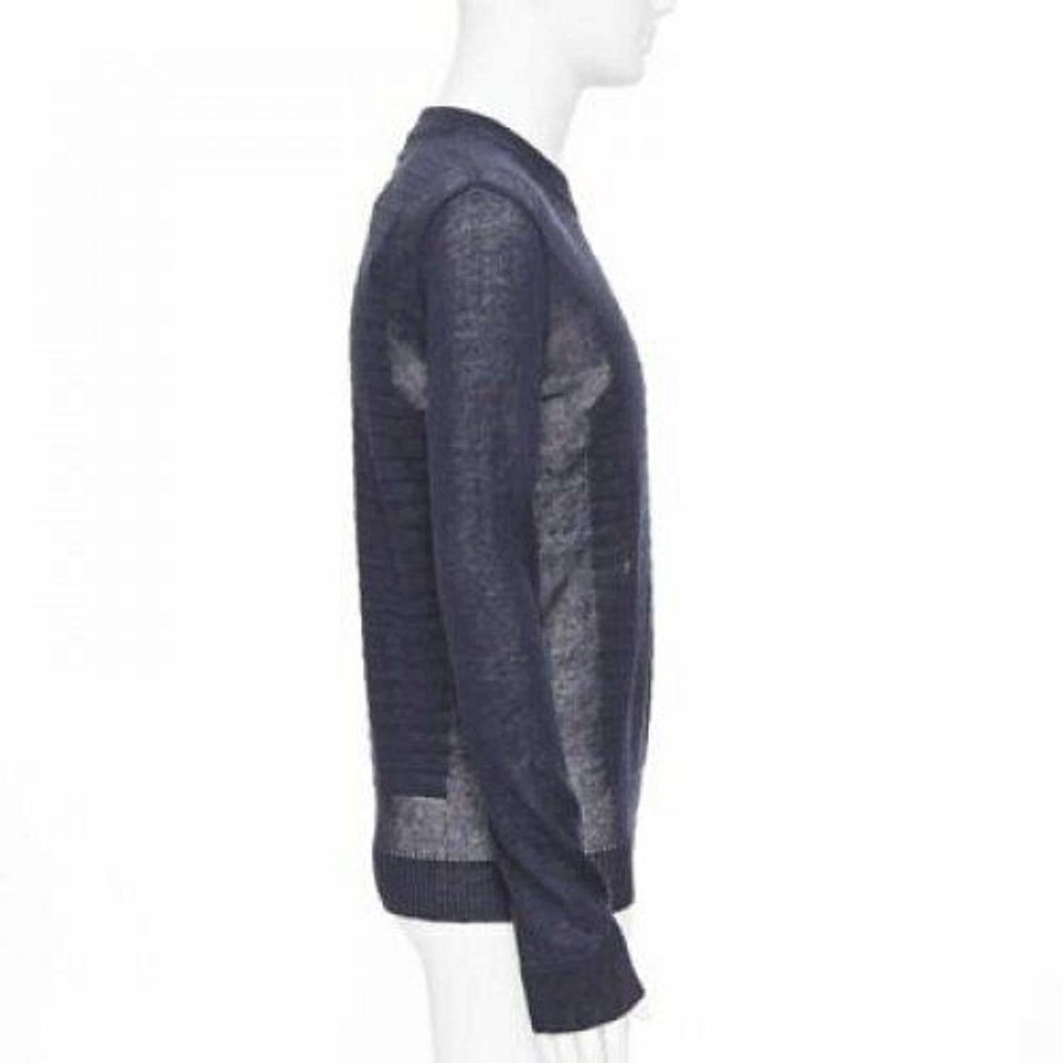 new BALMAIN 100% linen navy stripe gold military button distressed sweater XS In New Condition For Sale In Hong Kong, NT