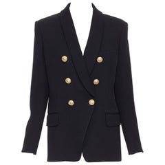 new BALMAIN 100% wool black gold button double breasted blazer jacket FR42 L