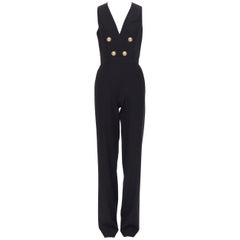 new BALMAIN 100% wool black gold military double breasted button jumpsuit FR36 S