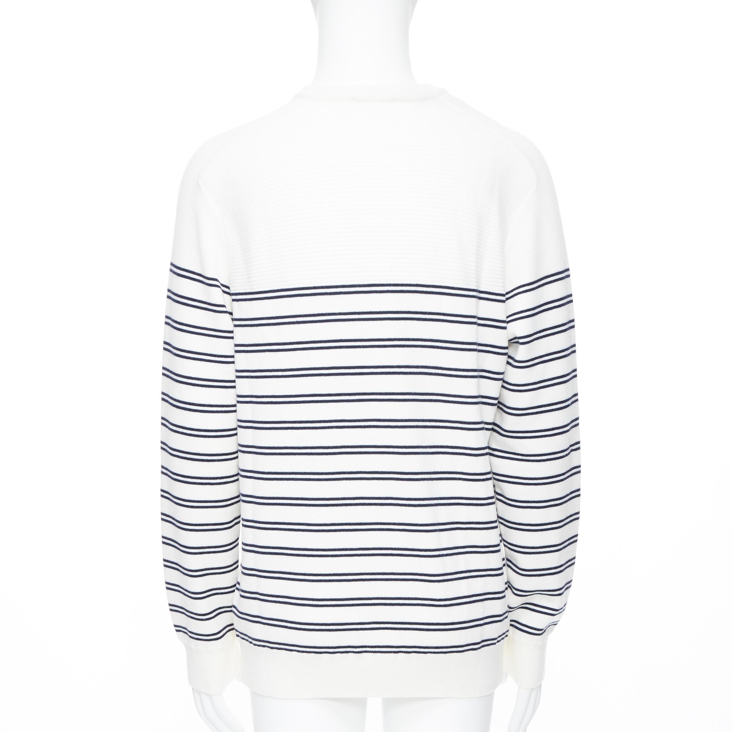 Gray new BALMAIN 100% wool white blue nautical stripe military button knit sweater XL
