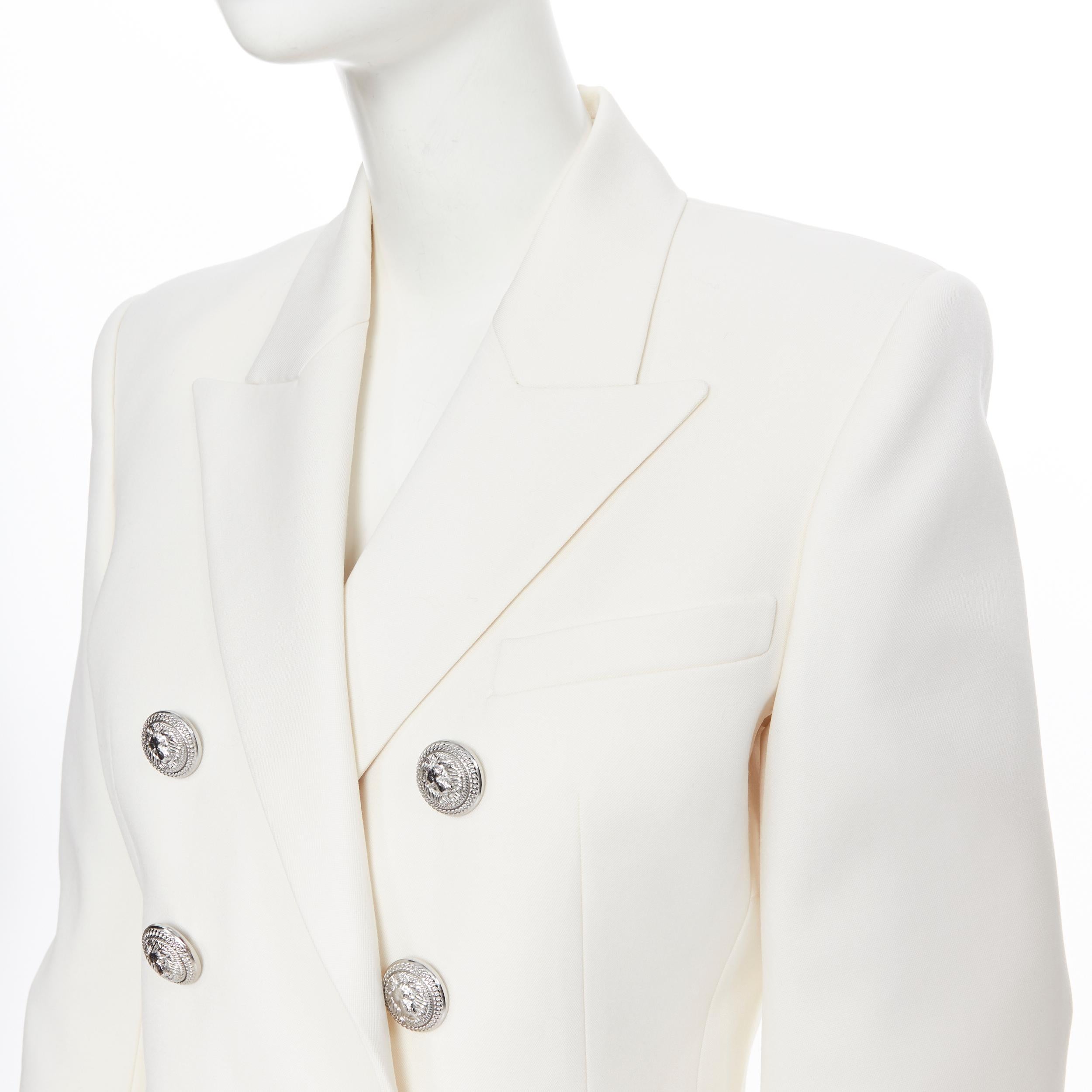 new BALMAIN 100% wool white silver button double breasted blazer jacket FR38 M In New Condition In Hong Kong, NT