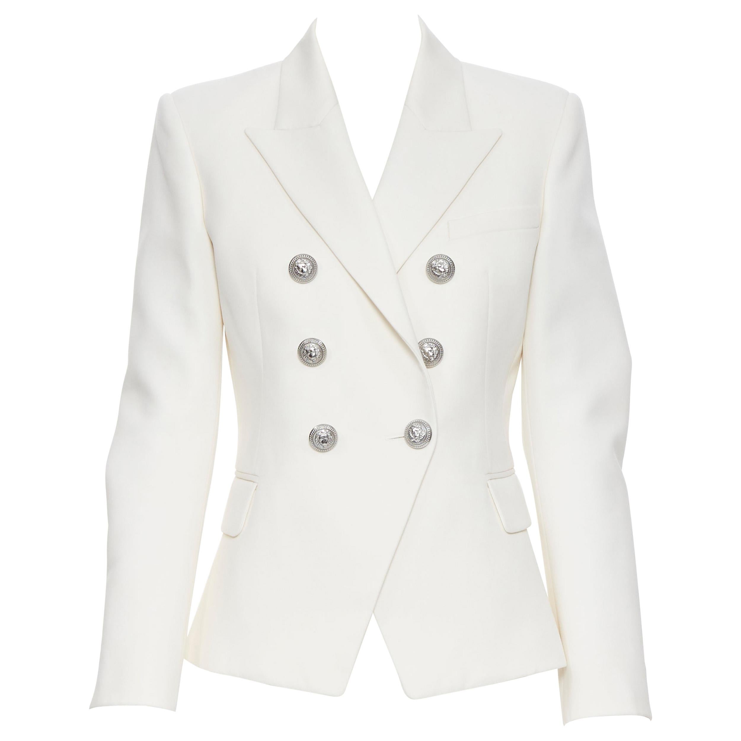 new BALMAIN 100% wool white silver button double breasted blazer jacket FR38 M