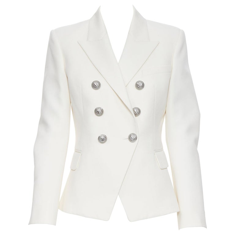 new BALMAIN 100% wool white silver double breasted blazer jacket M at 1stDibs | white blazer with silver buttons, white and silver blazer, white blazer buttons