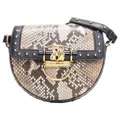 new BALMAIN 44-18 brown scaled leather gold studded flap satchel shoulder bag