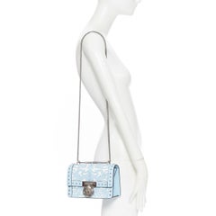 new BALMAIN Bbox 20 blue white baroque laser cut studded flap shoulder chain bag