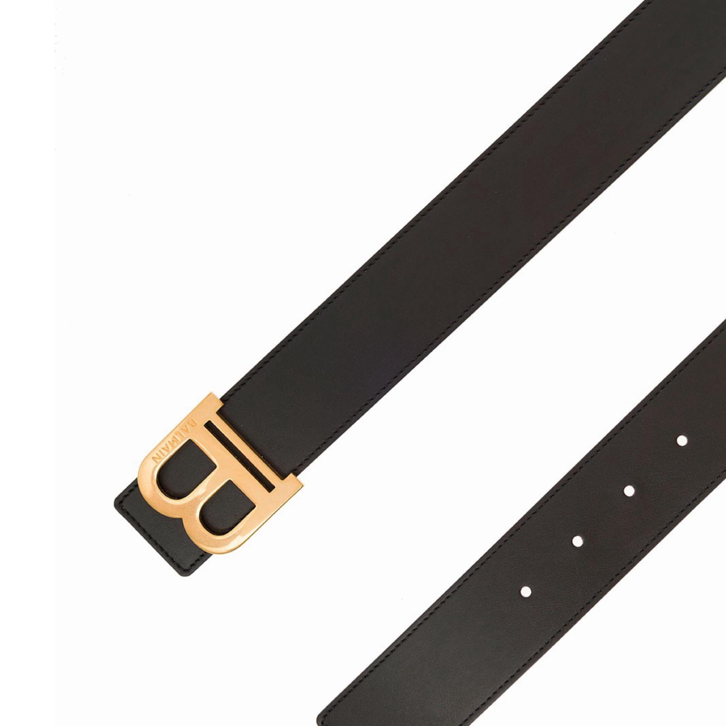 New Balmain Black B Logo Leather Belt Size 85 EU In New Condition For Sale In San Marcos, CA