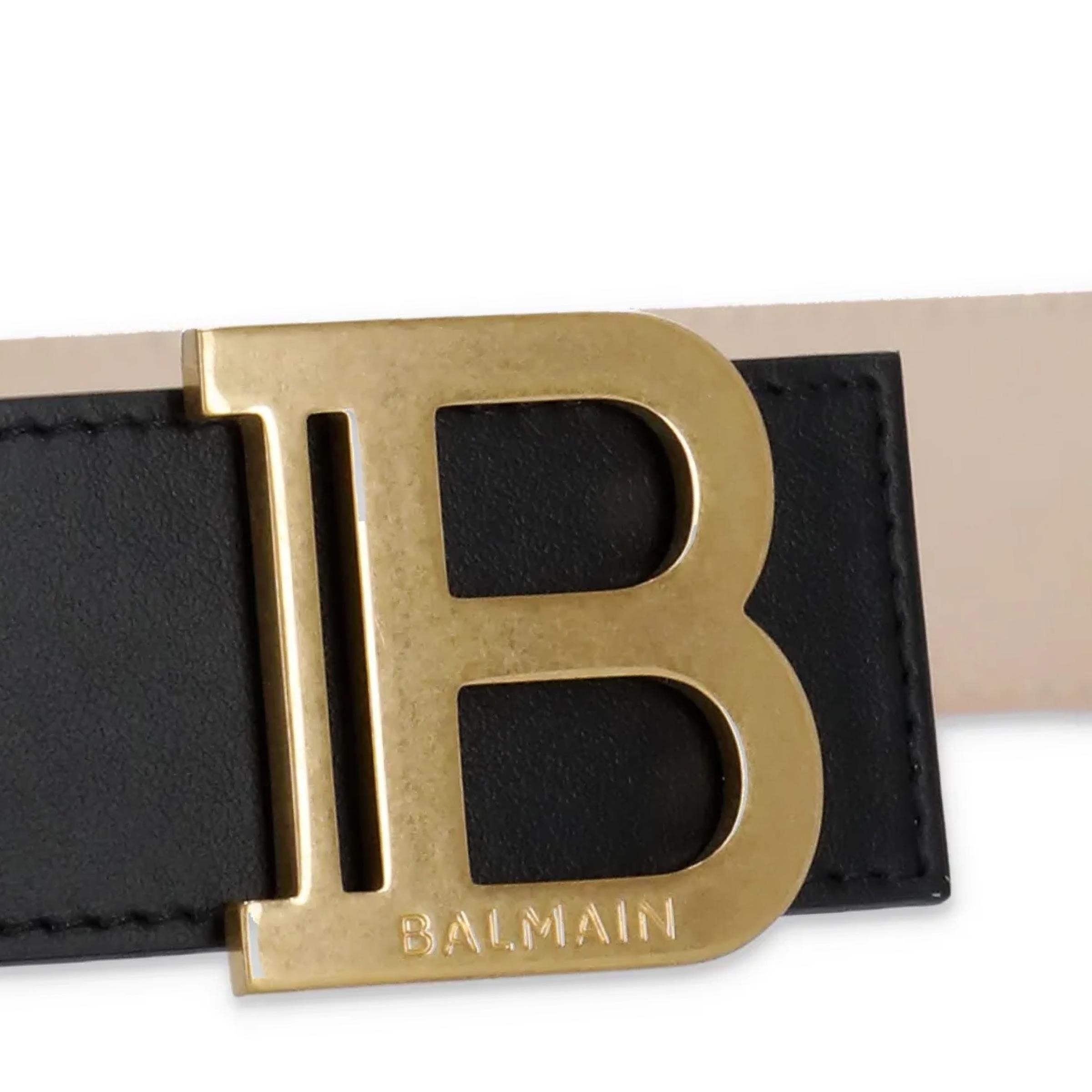 New Balmain Black B Logo Leather Belt Size 85 EU For Sale 1