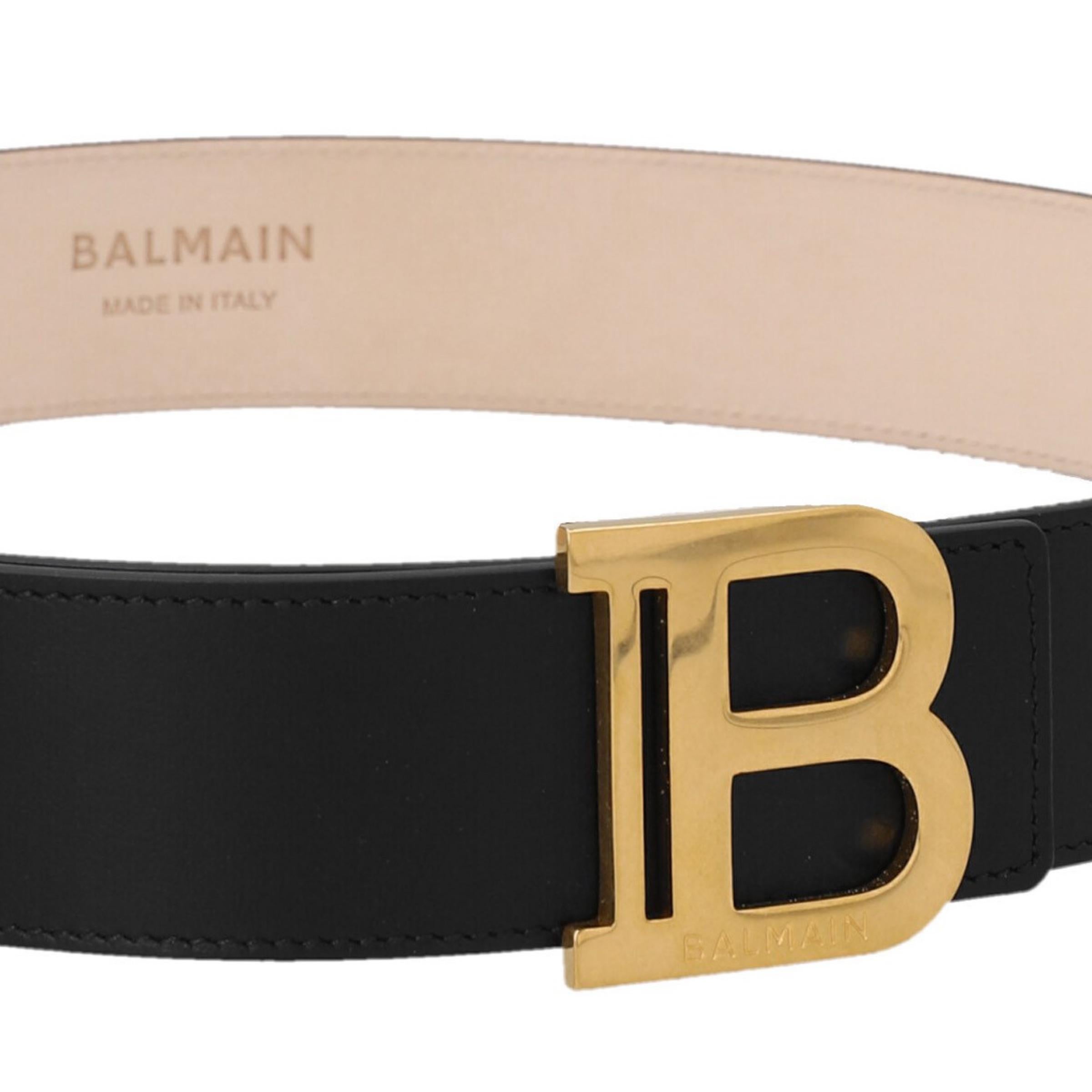 New Balmain Black B Logo Leather Belt Size 85 EU For Sale 2