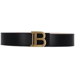 New Balmain Black B Logo Leather Belt Size 90 EU