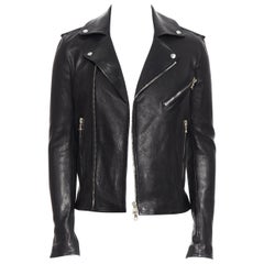 new BALMAIN black calfskin leather Perfecto motorcycle biker jacket EU46 S