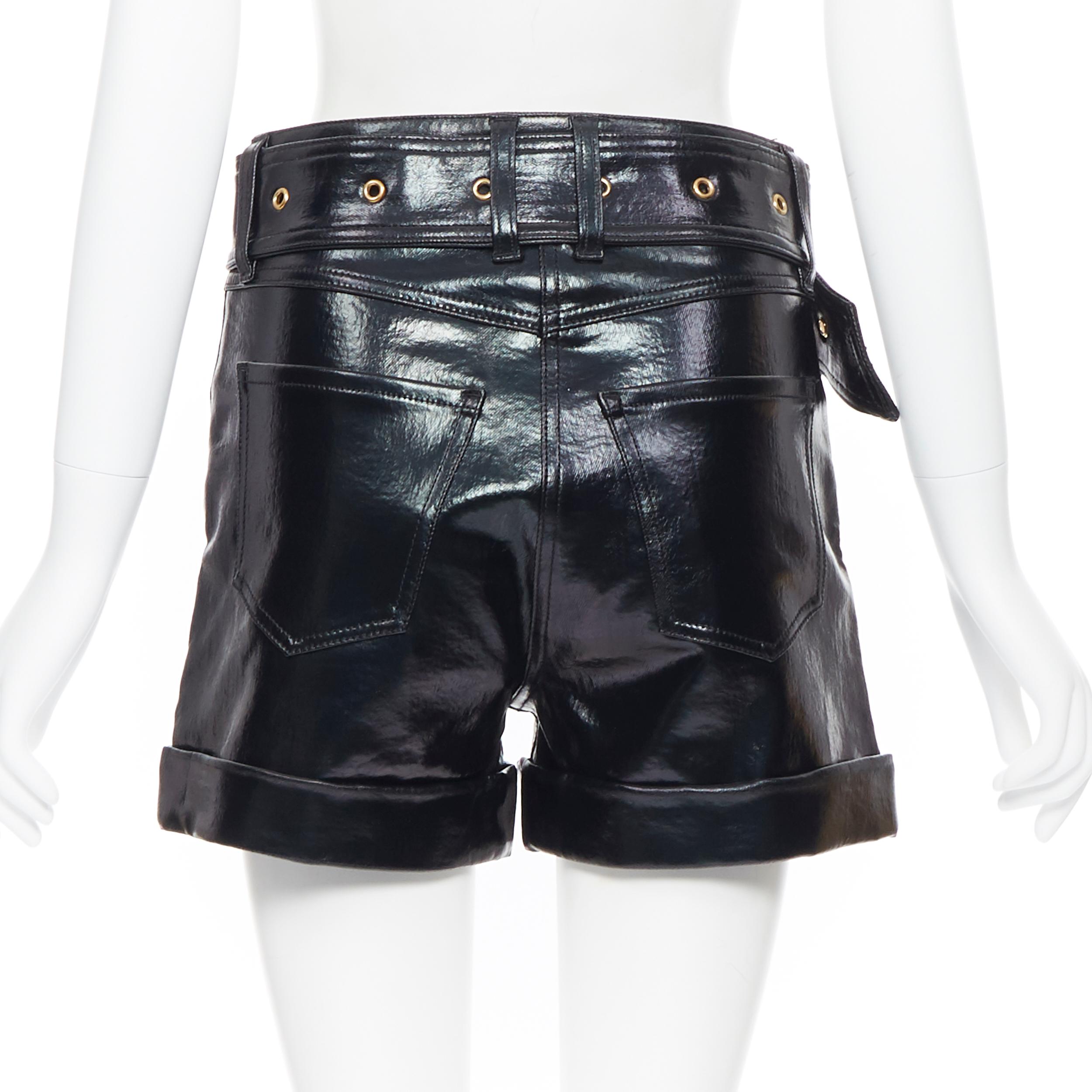 new BALMAIN black coated denim gold buckle belted high waisted shorts FR36 XS 1