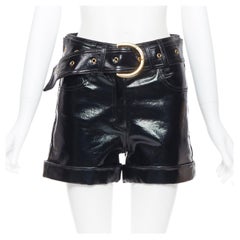 nuevo BALMAIN negro denim recubierto hebilla de oro cinturón pantalones cortos de cintura alta FR36 XS