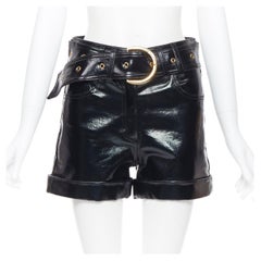 new BALMAIN black coated denim gold buckle belted high waisted shorts FR36 XS