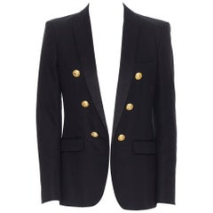 new BALMAIN black cotton silk peak lapel double breasted blazer jacket EU48 M