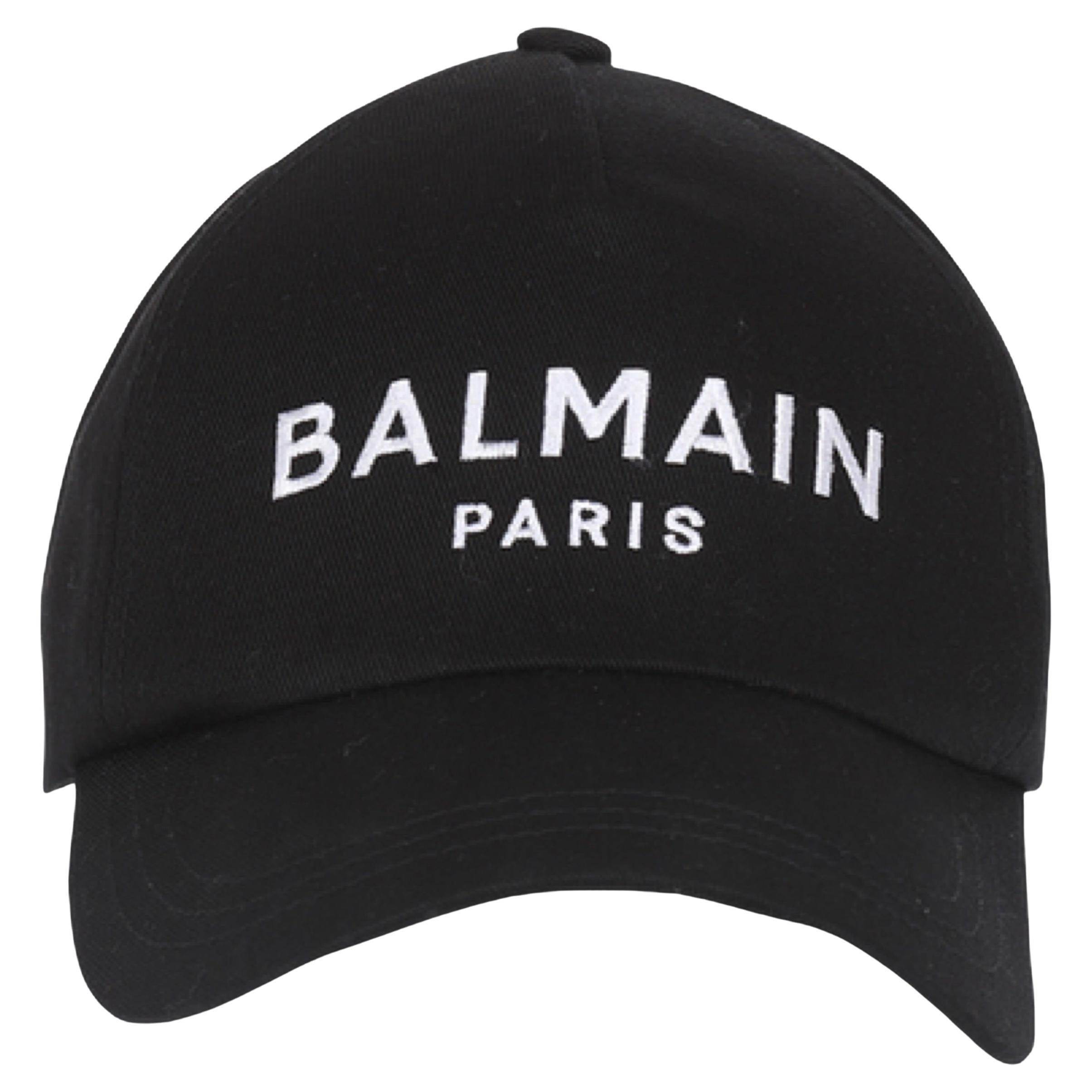 New Balmain Black Front Logo Cotton Cap For Sale
