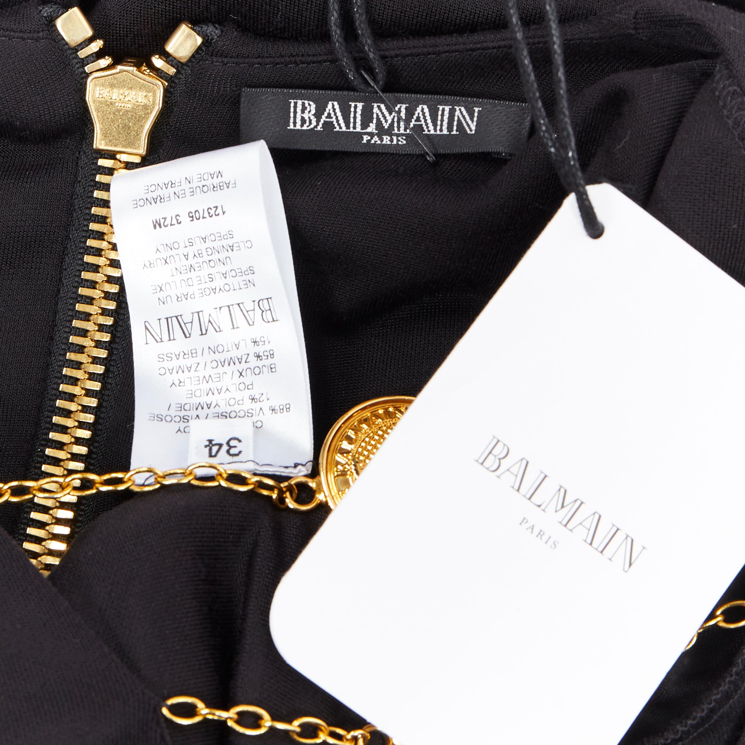 new BALMAIN black gold military coin harness chain necklace bodycon dress FR34 3