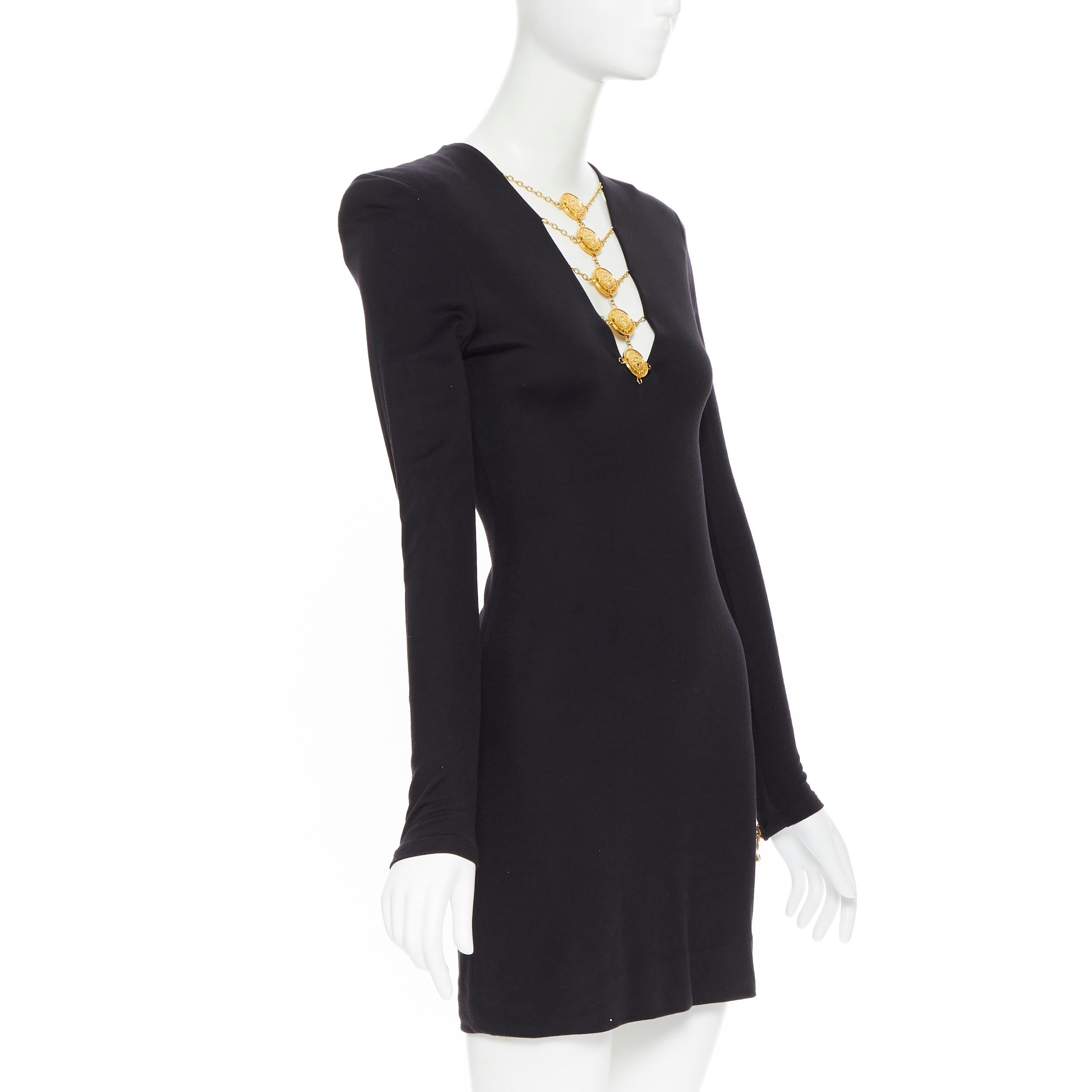 nuevo BALMAIN negro oro militar moneda arnés cadena collar bodycon vestido FR34 en Nuevo Estado en Hong Kong, NT