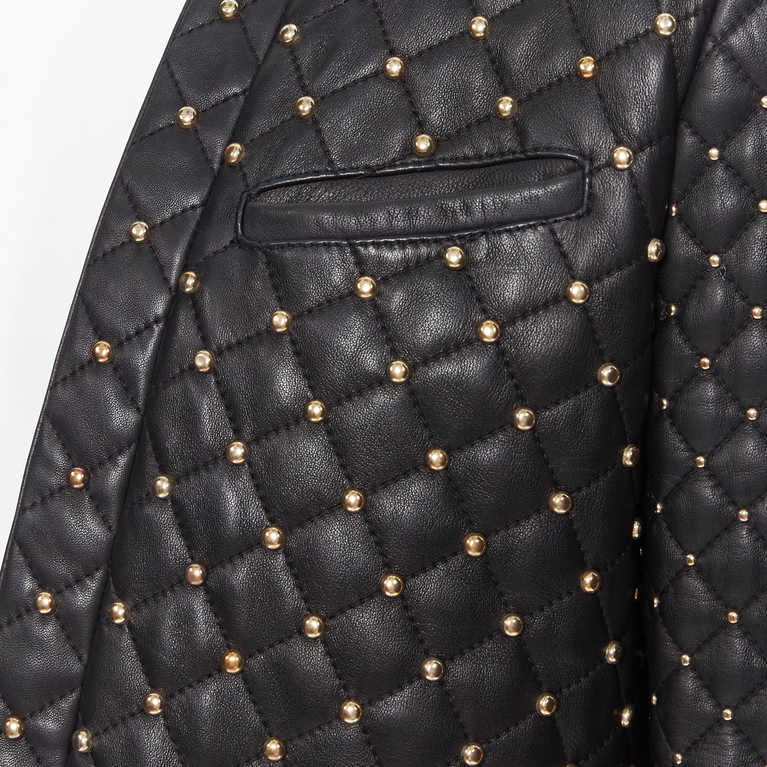 new BALMAIN black lambskin leather gold stud diamond quilted jacket EU48 M
Brand: Balmain
Designer: Olivier Rousteing
Model Name / Style: Leather jacket
Material: Leather
Color: Black
Pattern: Solid
Extra Detail: BALMAIN style code: W7H7765P089C.