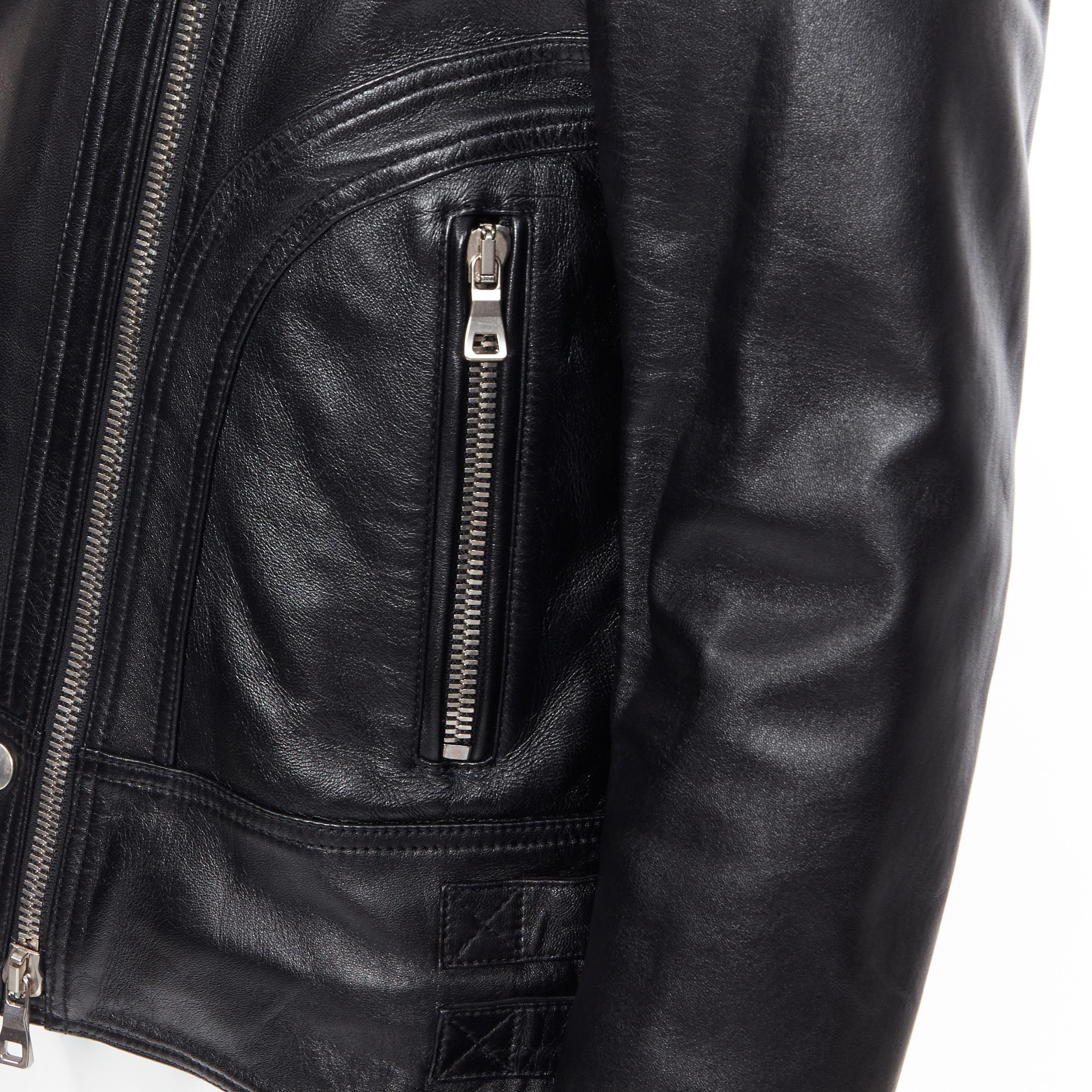 new BALMAIN black lambskin padded Perfecto moto biker leather jacket EU48 M 4